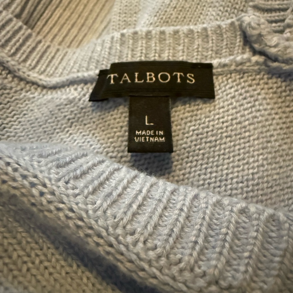 Talbots Pima Cotton Powder Blue V-Neck 3/4 Sleeves Sweater With Bow Detail Back - Picture 2 of 4